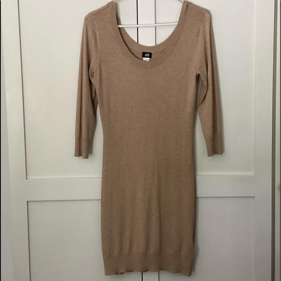 H&M Camel Stretch 3/4 Sleeve Short Dress - Picture 1 of 3